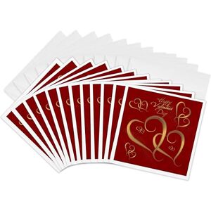 3dRose Golden Hearts Entwined on a Mottled Red Background with Happy Valentines Day Greeting Cards, 6 by 6-inches, Set of 12 (gc_37589_2) 3dRose Golden Hearts Entwined on a Mottled Red Background with Happy Valentines Day Greeting Cards, 6 by 6-inches, Set of 12 (gc_37589_2)