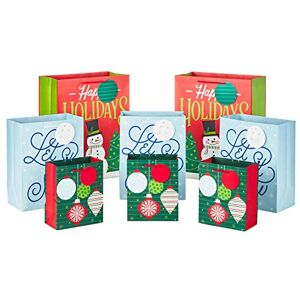 Hallmark Holiday Gift Bag Assortment (8 Gift Bags: 3 Small 6", 3 Medium 9", 2 Large 13") Red, Green and Blue Ornaments, "Let It Snow," "Happy Holidays" with Snowman and Christmas Trees Hallmark Holiday Gift Bag Assortment (8 Gift Bags: 3 Small 6", 3 Medium 9", 2 Large 13") Red, Green and Blue Ornaments, "Let It Snow," "Happy Holidays" with Snowman and Christmas Trees