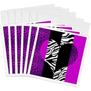 3dRose gc_35435_1 6 x 6-Inch Purple Black and White Animal Print - Leopard and Zebra Heart Greeting Card - Greeting Card 3dRose gc_35435_1 6 x 6-Inch Purple Black and White Animal Print - Leopard and Zebra Heart Greeting Card - Greeting Card