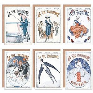 Artery8 La Vie Parisienne French Woman Bird Butterfly Fishing Greeting Cards With Envelopes Pack of 6 Artery8 La Vie Parisienne French Woman Bird Butterfly Fishing Greeting Cards With Envelopes Pack of 6