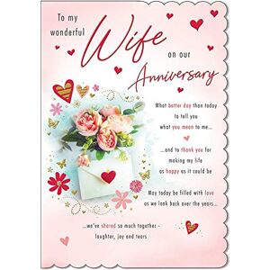 Piccadilly Greetings 9" x 6" Wife Anniversary Card - Hearts and Roses - Greeting Card Piccadilly Greetings 9" x 6" Wife Anniversary Card - Hearts and Roses - Greeting Card