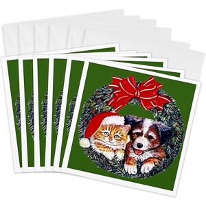 3dRose Vintage Kitten and Puppy in Wreath Greeting Cards, 6 by 6-inches, Set of 6 (gc_8028_1) 3dRose Vintage Kitten and Puppy in Wreath Greeting Cards, 6 by 6-inches, Set of 6 (gc_8028_1)