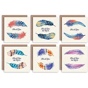 Wee Blue Coo Thank You Cards x6 Watercolour Feathers Multicoloured (6 Designs) _CS Wee Blue Coo Thank You Cards x6 Watercolour Feathers Multicoloured (6 Designs) _CS