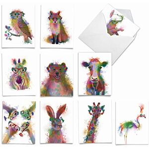 The Best Card Company 10 Unique Blank Watercolor Animal Note Card Box Set 4 x 5 Inch + Envelopes (10 Unique Designs) Kids Greeting Cards, Camp Stationery, Funky Rainbow Wildlife M4948OCB-B1x10 The Best Card Company 10 Unique Blank Watercolor Animal Note Card Box Set 4 x 5 Inch + Envelopes (10 Unique Designs) Kids Greeting Cards, Camp Stationery, Funky Rainbow Wildlife M4948OCB-B1x10