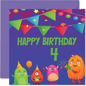 Stuff4 4th Birthday Card Boy Girl Monster Birthday Card Happy 4 Year Old Boy, Girls Boys Cards for Him Her, 145mm Greeting for Son Nephew Grandson Kid Children Stuff4 4th Birthday Card Boy Girl Monster Birthday Card Happy 4 Year Old Boy, Girls Boys Cards for Him Her, 145mm Greeting for Son Nephew Grandson Kid Children