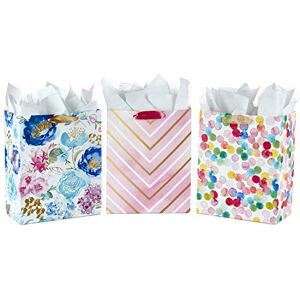 Hallmark 13" Large Gift Bags Assortment with Tissue Paper (Pack of 3 in Floral, Chevron, Dots) for Birthdays, Baby Showers, Bridal Showers, Holidays and More Hallmark 13" Large Gift Bags Assortment with Tissue Paper (Pack of 3 in Floral, Chevron, Dots) for Birthdays, Baby Showers, Bridal Showers, Holidays and More