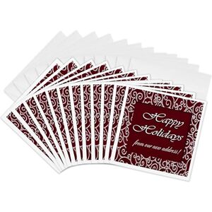 3dRose Happy Holidays from Our New Address, Red and Silver Design Greeting Cards, 6 by 6-inches, Set of 12 (gc_34234_2) 3dRose Happy Holidays from Our New Address, Red and Silver Design Greeting Cards, 6 by 6-inches, Set of 12 (gc_34234_2)