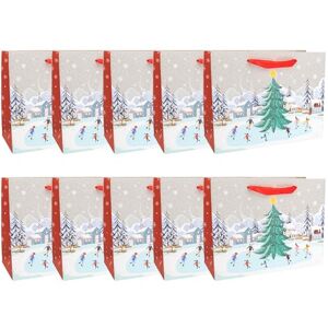 Idena Gift Bags, Pack of 10, Size 26 x 20 x 11 cm, Winter in Red and White with Snow and Christmas Tree Idena Gift Bags, Pack of 10, Size 26 x 20 x 11 cm, Winter in Red and White with Snow and Christmas Tree