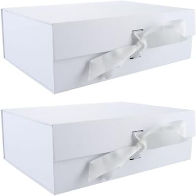 ASelected 2Pcs Magnetic Gift Box, 32.2x23x10.5cm Luxury Paper Wedding Favor Boxes, Medium Gift Box with Lids and Ribbon for Presents, Birthday, Anniversary, Festival- White ASelected 2Pcs Magnetic Gift Box, 32.2x23x10.5cm Luxury Paper Wedding Favor Boxes, Medium Gift Box with Lids and Ribbon for Presents, Birthday, Anniversary, Festival- White