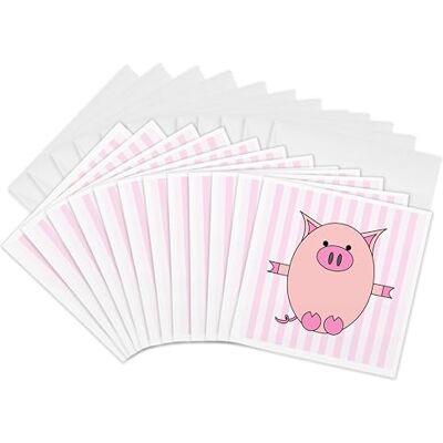 3dRose Piggy Power Pink Stripes Greeting Cards, 6 by 6-inches, Set of 12 (gc_6369_2) 3dRose Piggy Power Pink Stripes Greeting Cards, 6 by 6-inches, Set of 12 (gc_6369_2)