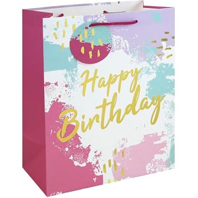Eurowrap Pink Abstract Happy Birthday Large Gift Bag – Pink Present Bag with Foil Finish, White Kraft Paper & Paper Woven Handles – Birthday Gift Packaging for Girls & Women Eurowrap Pink Abstract Happy Birthday Large Gift Bag – Pink Present Bag with Foil Finish, White Kraft Paper & Paper Woven Handles – Birthday Gift Packaging for Girls & Women