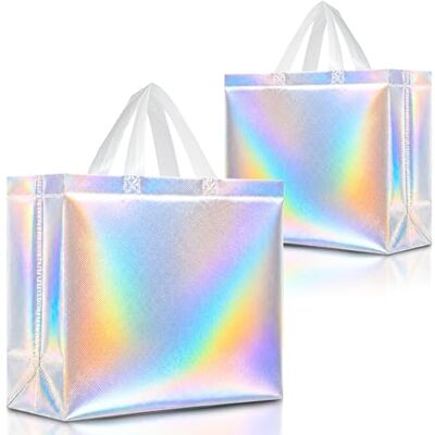 Nush Nush Iridescent Gift Bags Large Size – Set of 12 Stunning Reusable Holographic Gift Bags With White Handles Perfect As Goodie Bags, Birthday Gift Bags, Party Favor Bags – 13Wx5Dx11H Size Nush Nush Iridescent Gift Bags Large Size – Set of 12 Stunning Reusable Holographic Gift Bags With White Handles Perfect As Goodie Bags, Birthday Gift Bags, Party Favor Bags – 13Wx5Dx11H Size