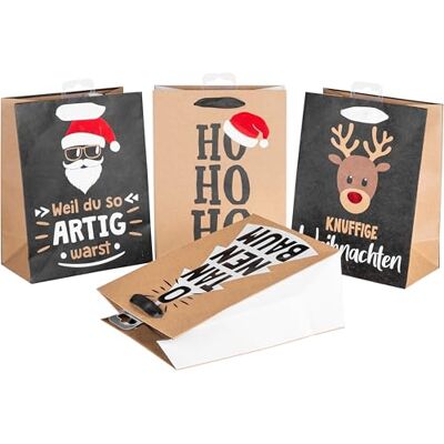 Heku Set of 24 Christmas Paper Gift Bags, 4 Christmas Motifs X-mas Nature Trend, Hotfoil Finishing and Embossing, Practical Size (23 x 18 x 10 cm), Environmentally Friendly and Reusable Heku Set of 24 Christmas Paper Gift Bags, 4 Christmas Motifs X-mas Nature Trend, Hotfoil Finishing and Embossing, Practical Size (23 x 18 x 10 cm), Environmentally Friendly and Reusable