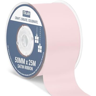 Italian Options Satin Ribbon, Fabric Ribbons for Gift Wrapping, Crafting, Balloons, Wedding Car, Presents, Cake, Christmas, Birthday, Gift Wrap Accessories, 50mm Wide x 25 Metre Roll, Blush Pink Italian Options Satin Ribbon, Fabric Ribbons for Gift Wrapping, Crafting, Balloons, Wedding Car, Presents, Cake, Christmas, Birthday, Gift Wrap Accessories, 50mm Wide x 25 Metre Roll, Blush Pink