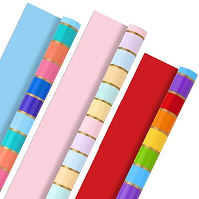 Hallmark Rainbow Wrapping Paper Rolls for Graduation, Birthday, Wedding, All Occasion Colorful Striped Gift Wrap Paper (Set of 3 Reversible Rolls: 75 sq. ft. ttl.) Hallmark Rainbow Wrapping Paper Rolls for Graduation, Birthday, Wedding, All Occasion Colorful Striped Gift Wrap Paper (Set of 3 Reversible Rolls: 75 sq. ft. ttl.)
