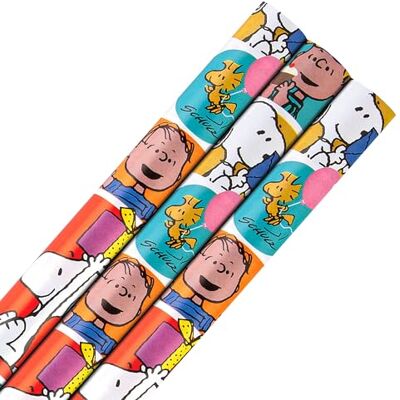 Hallmark 6M Wrapping Paper, Pack of 3, PEANUTS, SNOOPY & WOODSTOCK, 2M Each, Birthday, Christmas, Blue, Red, Yellow Hallmark 6M Wrapping Paper, Pack of 3, PEANUTS, SNOOPY & WOODSTOCK, 2M Each, Birthday, Christmas, Blue, Red, Yellow