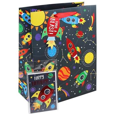 Eurowrap Happy Birthday Space Gift Bag With Gift Tag and Greeting Card Children's Birthday Gift Wrap Occasion Present Large Eurowrap Happy Birthday Space Gift Bag With Gift Tag and Greeting Card Children's Birthday Gift Wrap Occasion Present Large
