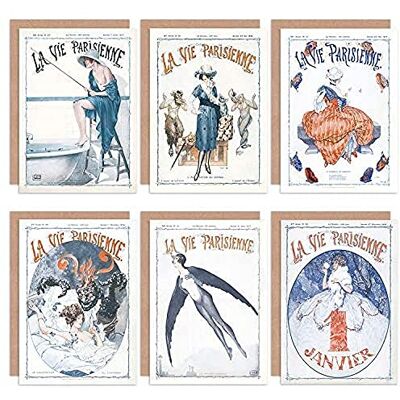 Artery8 La Vie Parisienne French Woman Bird Butterfly Fishing Greeting Cards - Greeting Cards Artery8 La Vie Parisienne French Woman Bird Butterfly Fishing Greeting Cards - Greeting Cards