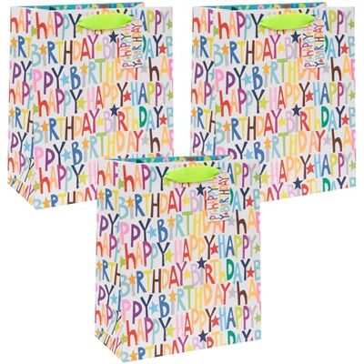 Glick Luxury Birthday Bag Bundle Pack of 3 Large Happy Birthday Gift Bags for Him or Her, 31.5 x 26 x 13.5 cms, Multi Coloured Glick Luxury Birthday Bag Bundle Pack of 3 Large Happy Birthday Gift Bags for Him or Her, 31.5 x 26 x 13.5 cms, Multi Coloured