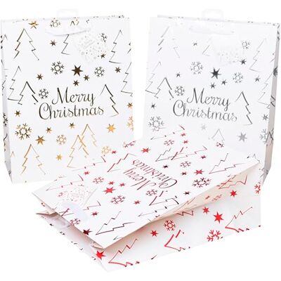 Heku XL Gift Bags 'Merry Christmas' High-Gloss Look, Set of 24, in Red, Silver, Gold, Recycled Paper, 33 x 26 x 13 cm, with Ribbon and Folding Cards, Ideal Heku XL Gift Bags 'Merry Christmas' High-Gloss Look, Set of 24, in Red, Silver, Gold, Recycled Paper, 33 x 26 x 13 cm, with Ribbon and Folding Cards, Ideal