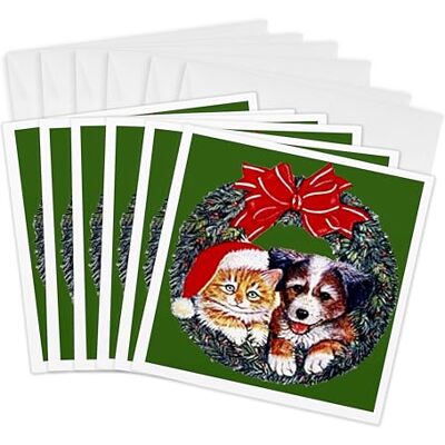 3dRose Vintage Kitten and Puppy in Wreath Greeting Cards, 6 by 6-inches, Set of 6 (gc_8028_1) 3dRose Vintage Kitten and Puppy in Wreath Greeting Cards, 6 by 6-inches, Set of 6 (gc_8028_1)