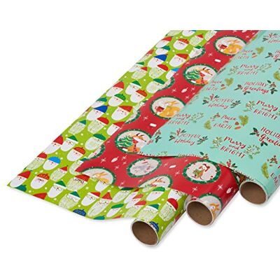 Papyrus 6392771 Christmas Wrapping Paper, Santa Toss, Holiday Friends and Peace on Earth (3 Pack), Multicolor Papyrus 6392771 Christmas Wrapping Paper, Santa Toss, Holiday Friends and Peace on Earth (3 Pack), Multicolor