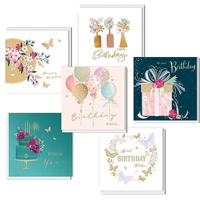 Piccadilly Greetings Pack Of Assorted Birthday Cards Multipack for Women Pack Of 6 16 x 16 cm Includes 6 Designs, with White Envelopes, Suitable for All Occasions Piccadilly Greetings Pack Of Assorted Birthday Cards Multipack for Women Pack Of 6 16 x 16 cm Includes 6 Designs, with White Envelopes, Suitable for All Occasions
