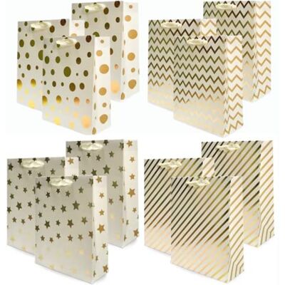 UNIQOOO 12Pcs Assorted Gold Foil Metallic Gift Bags Bulk Ribbon Handle, for Christmas Easter Wedding Birthday Party Favor Paper Bag, Large UNIQOOO 12Pcs Assorted Gold Foil Metallic Gift Bags Bulk Ribbon Handle, for Christmas Easter Wedding Birthday Party Favor Paper Bag, Large
