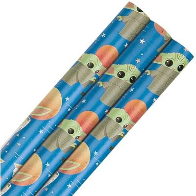 Hallmark Wrapping Paper Roll, Pack of 3 in 1 The Mandalorian Grogu Design, 2M Each, Birthday, Christmas, Blue Hallmark Wrapping Paper Roll, Pack of 3 in 1 The Mandalorian Grogu Design, 2M Each, Birthday, Christmas, Blue