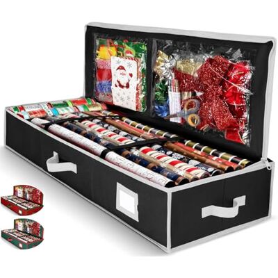 Homior Gift Wrap Organizer, Christmas Wrapping Paper Storage Bag w/Useful Pockets for Xmas Accessories, Fits upto 24 Rolls, Underbed Storage for Holiday Decorations, Large Capacity Storage Box Homior Gift Wrap Organizer, Christmas Wrapping Paper Storage Bag w/Useful Pockets for Xmas Accessories, Fits upto 24 Rolls, Underbed Storage for Holiday Decorations, Large Capacity Storage Box