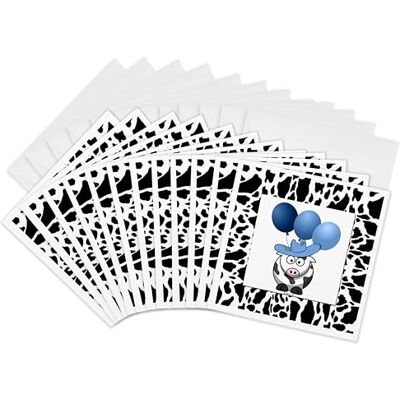 3dRose Western Cow Print with Blue Balloons Greeting Cards, 6 by 6-inches, Set of 12 (gc_21781_2) 3dRose Western Cow Print with Blue Balloons Greeting Cards, 6 by 6-inches, Set of 12 (gc_21781_2)