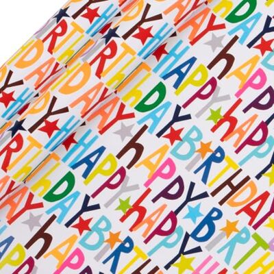 Glick 2 Pack Happy Birthday Wrapping Paper, For Birthdays and Celebrations, 2 x Recyclable Rolls (each 4m x 70cm), Multi-Coloured Glick 2 Pack Happy Birthday Wrapping Paper, For Birthdays and Celebrations, 2 x Recyclable Rolls (each 4m x 70cm), Multi-Coloured