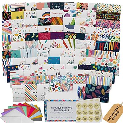 Dessie Unique Thank You Cards, Blank Note Cards with Different Designs, Colorful Envelopes, Gold Seals, Sturdy Storage Box, 100 Cards Dessie Unique Thank You Cards, Blank Note Cards with Different Designs, Colorful Envelopes, Gold Seals, Sturdy Storage Box, 100 Cards