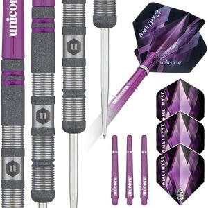 Unicorn Darts Set Amethyst 1 90% Natural Tungsten Barrels with Purple Accents & Laser Etched U Logo Hallmark Steel Tip 23 g Unicorn Darts Set Amethyst 1 90% Natural Tungsten Barrels with Purple Accents & Laser Etched U Logo Hallmark Steel Tip 23 g