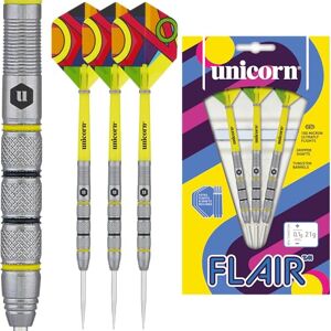 Unicorn Professional Darts Set Flair 2 80% Natural Tungsten Barrels with Black & Yellow Accents & Laser Etched U Logo Hallmark Steel Tip 21 g Extra Flights & Shafts Unicorn Professional Darts Set Flair 2 80% Natural Tungsten Barrels with Black & Yellow Accents & Laser Etched U Logo Hallmark Steel Tip 21 g Extra Flights & Shafts
