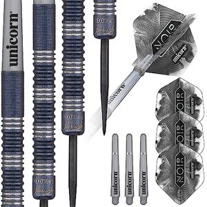 Unicorn Steel Tip Professional Darts Set James 'The Machine' Wade Noir Organic 70% Tungsten Barrels with Black Titanium Coating 20 g Unicorn Steel Tip Professional Darts Set James 'The Machine' Wade Noir Organic 70% Tungsten Barrels with Black Titanium Coating 20 g