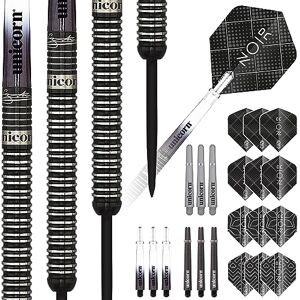 Unicorn Steel Tip Professional Darts Set Gary 'The Flying Scotsman' Anderson Noir 90% Tungsten Barrels with Black Titanium Coating 25 g Unicorn Steel Tip Professional Darts Set Gary 'The Flying Scotsman' Anderson Noir 90% Tungsten Barrels with Black Titanium Coating 25 g