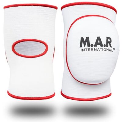 MAR INTERNATIONAL MAR White Elasticated Knee Pads for Protection and Combat Sports, Martial Arts Knee Support for Men and Women, Karate Knee Support Brace, Taekwondo Protectors, MMA Knee Pads for Adults (L) MAR INTERNATIONAL MAR White Elasticated Knee Pads for Protection and Combat Sports, Martial Arts Knee Support for Men and Women, Karate Knee Support Brace, Taekwondo Protectors, MMA Knee Pads for Adults (L)