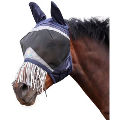 Shires Fine Mesh Fly Mask with Nose Fringe Navy Blue Shires Fine Mesh Fly Mask with Nose Fringe Navy Blue