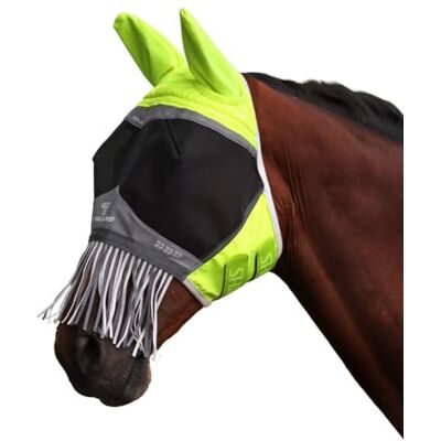 Shires FlyGuard Pro Hi-Viz Fine Mesh Fly Mask with Ears & Nose Fringe – Pony Size Lightweight Breathable Mesh Protection Secure Fit for Turnout & Grazing Yellow Shires FlyGuard Pro Hi-Viz Fine Mesh Fly Mask with Ears & Nose Fringe – Pony Size Lightweight Breathable Mesh Protection Secure Fit for Turnout & Grazing Yellow
