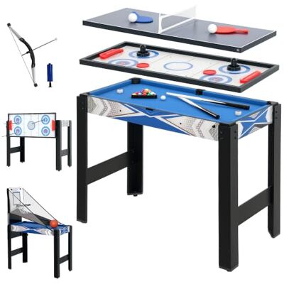 SPORTNOW 5-in-1 Multi Games Table Mini Pool Tennis Hockey Table Blue Basketball Arcade Game, Archery, 91L x 45.5W x 76H cm SPORTNOW 5-in-1 Multi Games Table Mini Pool Tennis Hockey Table Blue Basketball Arcade Game, Archery, 91L x 45.5W x 76H cm