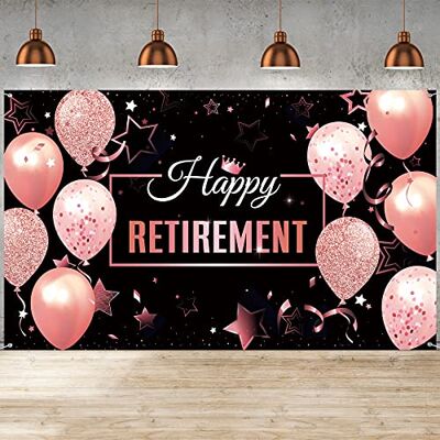 Blulu Extra Large Retirement Sign Banner, Black and Rose Pink, 72.8 x 43.3 inches, Polyester, With 20 ft Rope Blulu Extra Large Retirement Sign Banner, Black and Rose Pink, 72.8 x 43.3 inches, Polyester, With 20 ft Rope