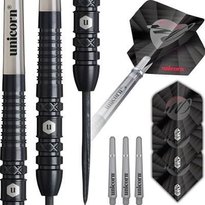Unicorn Darts Set Contender Matt 'The Scholar' Dennant 90% Tungsten Bullnose Barrels with Balck Coating & Intricately Machined Grip Rings Ultrafly Flights Steel Tip Black Volute Points 25 g Unicorn Darts Set Contender Matt 'The Scholar' Dennant 90% Tungsten Bullnose Barrels with Balck Coating & Intricately Machined Grip Rings Ultrafly Flights Steel Tip Black Volute Points 25 g