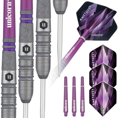 Unicorn Darts Set Amethyst 90% Natural Tungsten Gripper Finish Barrels with Purple Accents & Laser Etched U Logo Hallmark Steel Tip 19 g, 20 g, 21 g, 22 g, 23g or 24 g Unicorn Darts Set Amethyst 90% Natural Tungsten Gripper Finish Barrels with Purple Accents & Laser Etched U Logo Hallmark Steel Tip 19 g, 20 g, 21 g, 22 g, 23g or 24 g