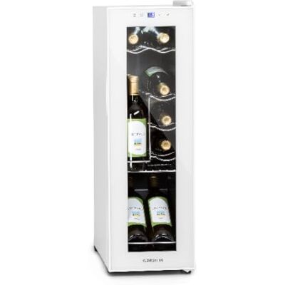 KLARSTEIN Shiraz Wine Cooler White – 12 Bottles, 32 L, 1 Zone Freestanding Wine Fridge with Glass Door, Quiet, 5–18 °C, LED, Stainless Steel Frame, Slim KLARSTEIN Shiraz Wine Cooler White – 12 Bottles, 32 L, 1 Zone Freestanding Wine Fridge with Glass Door, Quiet, 5–18 °C, LED, Stainless Steel Frame, Slim