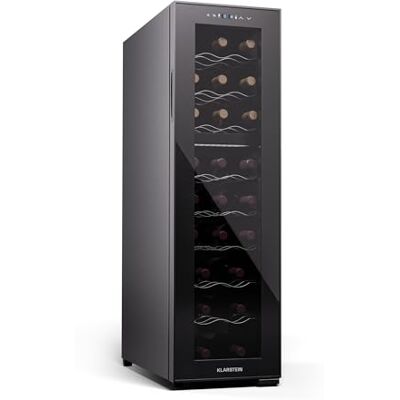 KLARSTEIN Shiraz Wine Cooler Black – 24 Bottles, 2 Zones Freestanding Wine Fridge with Glass Door, Quiet, 5–18 °C, LED, Stainless Steel Frame, Slim KLARSTEIN Shiraz Wine Cooler Black – 24 Bottles, 2 Zones Freestanding Wine Fridge with Glass Door, Quiet, 5–18 °C, LED, Stainless Steel Frame, Slim