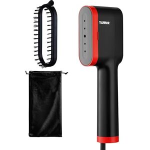 Tower T22038RED Ceraglide Handheld Garment Steamer with Ceramic Soleplate, Brush Attachment, Vertical Steaming, 14g/min Steam Rate, 1400W, Black & Red Tower T22038RED Ceraglide Handheld Garment Steamer with Ceramic Soleplate, Brush Attachment, Vertical Steaming, 14g/min Steam Rate, 1400W, Black & Red