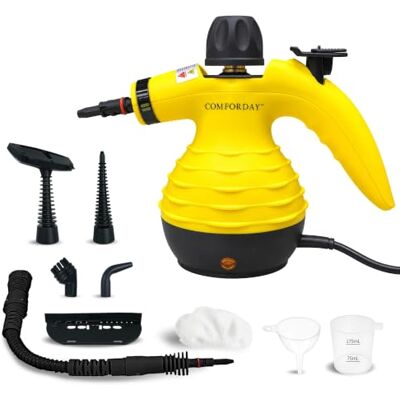 Comforday Handheld Steam Cleaner, Multi-Purpose Home Steamer, 9 Accessories Portable handheld steam cleaner with 9 accessories for bathrooms, upholstery, car interiors and other home surfaces. Comforday Handheld Steam Cleaner, Multi-Purpose Home Steamer, 9 Accessories Portable handheld steam cleaner with 9 accessories for bathrooms, upholstery, car interiors and other home surfaces.