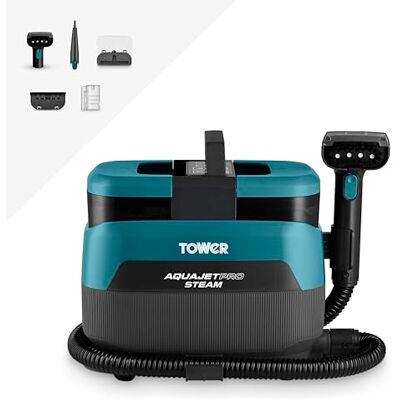 Tower Aquajet Pro Spot Cleaner with Steam, Hot and Cold Spray Functions, 1250ml Clean Tank, 1150ml Dirty Water Tank, 45 Minute Runtime, 1700W, Platinum & Tiffany Blue, T548008 Tower Aquajet Pro Spot Cleaner with Steam, Hot and Cold Spray Functions, 1250ml Clean Tank, 1150ml Dirty Water Tank, 45 Minute Runtime, 1700W, Platinum & Tiffany Blue, T548008