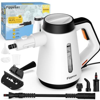 Fippesax 1200W Handheld Steam Cleaner, 15s Quick Heat, Multi-Purpose Steamer with 9 Accessories, White Fippesax 1200W Handheld Steam Cleaner, 15s Quick Heat, Multi-Purpose Steamer with 9 Accessories, White